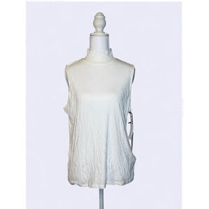 NWT 1.STATE Ribbed Mock-Neck Sleeveless Top – White – XL